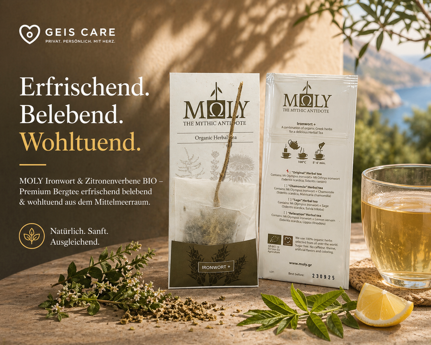 MOLY Ironwort & Zitronenverbene BIO – Premium Bergtee erfrischend belebend & wohltuend aus dem Mittelmeerraum
