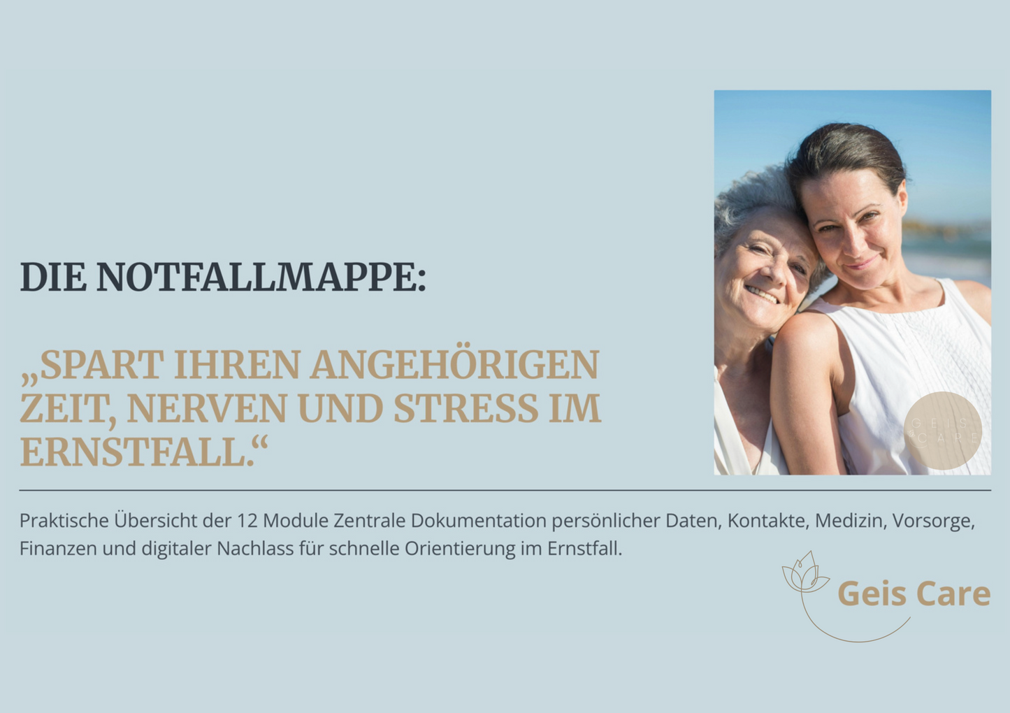 Digitale Geis Care Notfallmappe Plus – 54-seitiges PDF-Komplettpaket